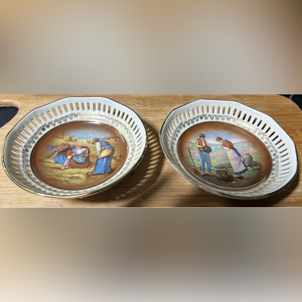 2- Bavaria, Germany # 33, 4” Trinket/Candy Dishes. Ceramic Plates Rustic Scenes